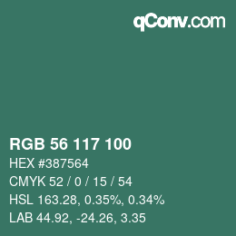 Farbcode: RGB 56 117 100 | qconv.com