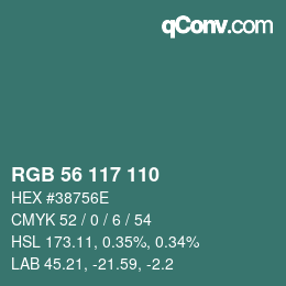 颜色代码: RGB 56 117 110 | qconv.com