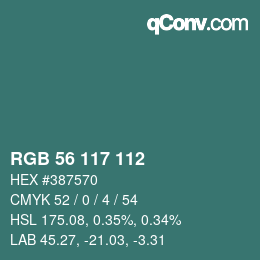 Color code: RGB 56 117 112 | qconv.com