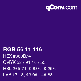 Color code: RGB 56 11 116 | qconv.com