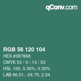 Color code: RGB 56 120 104 | qconv.com