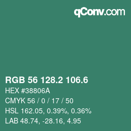カラーコード: RGB 56 128.2 106.6 | qconv.com