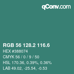 カラーコード: RGB 56 128.2 116.6 | qconv.com