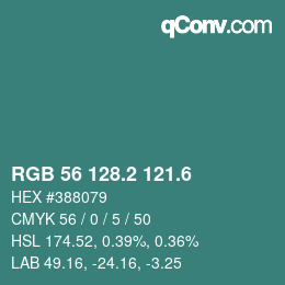 カラーコード: RGB 56 128.2 121.6 | qconv.com