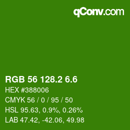カラーコード: RGB 56 128.2 6.6 | qconv.com