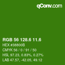 カラーコード: RGB 56 128.6 11.6 | qconv.com