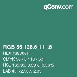 カラーコード: RGB 56 128.6 111.6 | qconv.com