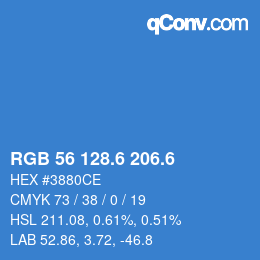 カラーコード: RGB 56 128.6 206.6 | qconv.com