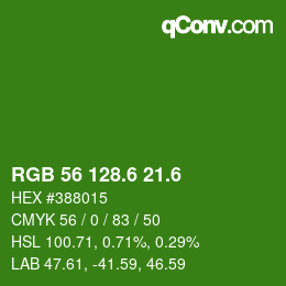 カラーコード: RGB 56 128.6 21.6 | qconv.com