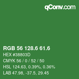 カラーコード: RGB 56 128.6 61.6 | qconv.com