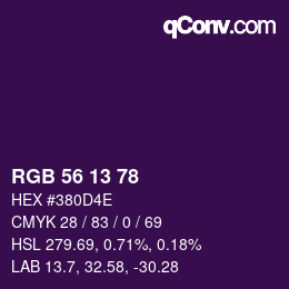 Color code: RGB 56 13 78 | qconv.com