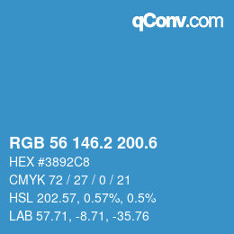 カラーコード: RGB 56 146.2 200.6 | qconv.com