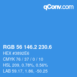 カラーコード: RGB 56 146.2 230.6 | qconv.com