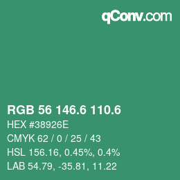 カラーコード: RGB 56 146.6 110.6 | qconv.com