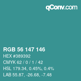 カラーコード: RGB 56 147 146 | qconv.com