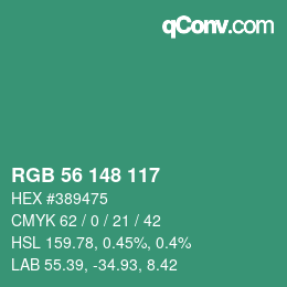 Farbcode: RGB 56 148 117 | qconv.com