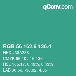 カラーコード: RGB 56 162.8 136.4 | qconv.com
