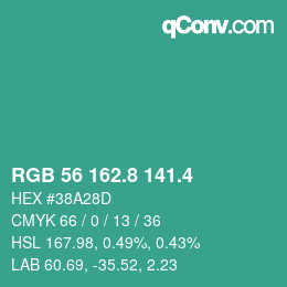 カラーコード: RGB 56 162.8 141.4 | qconv.com