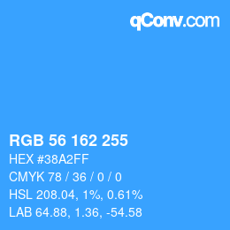 Color code: RGB 56 162 255 | qconv.com