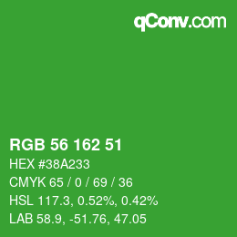 Color code: RGB 56 162 51 | qconv.com