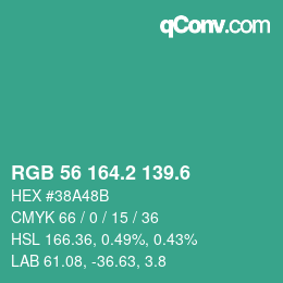 カラーコード: RGB 56 164.2 139.6 | qconv.com