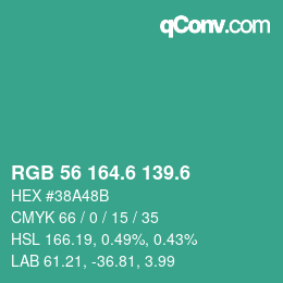 カラーコード: RGB 56 164.6 139.6 | qconv.com