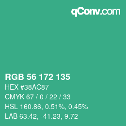 カラーコード: RGB 56 172 135 | qconv.com
