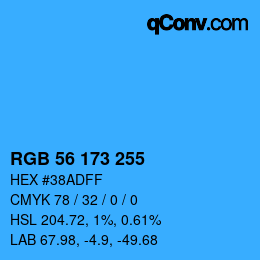 Color code: RGB 56 173 255 | qconv.com