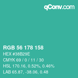 Color code: RGB 56 178 158 | qconv.com
