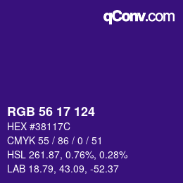Color code: RGB 56 17 124 | qconv.com