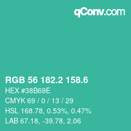 カラーコード: RGB 56 182.2 158.6 | qconv.com