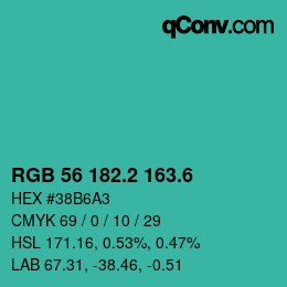 カラーコード: RGB 56 182.2 163.6 | qconv.com