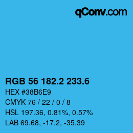 カラーコード: RGB 56 182.2 233.6 | qconv.com