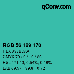 颜色代码: RGB 56 189 170 | qconv.com