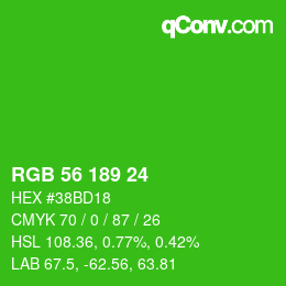 カラーコード: RGB 56 189 24 | qconv.com