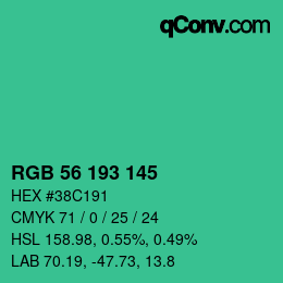 カラーコード: RGB 56 193 145 | qconv.com