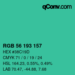 カラーコード: RGB 56 193 157 | qconv.com