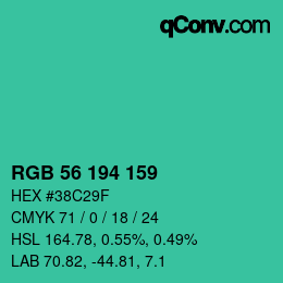 Color code: RGB 56 194 159 | qconv.com