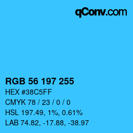 颜色代码: RGB 56 197 255 | qconv.com