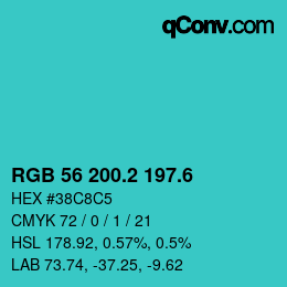 カラーコード: RGB 56 200.2 197.6 | qconv.com