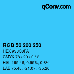Color code: RGB 56 200 250 | qconv.com