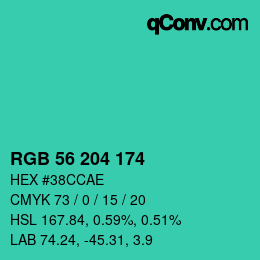 颜色代码: RGB 56 204 174 | qconv.com