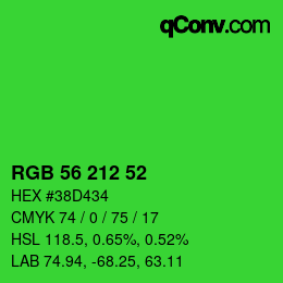 カラーコード: RGB 56 212 52 | qconv.com
