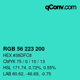 カラーコード: RGB 56 223 200 | qconv.com