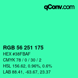 颜色代码: RGB 56 251 175 | qconv.com