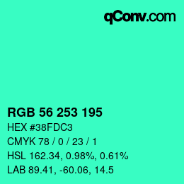 Color code: RGB 56 253 195 | qconv.com