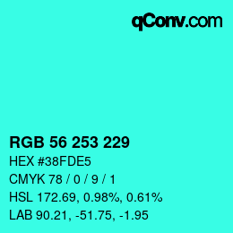 颜色代码: RGB 56 253 229 | qconv.com