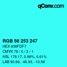 颜色代码: RGB 56 253 247 | qconv.com