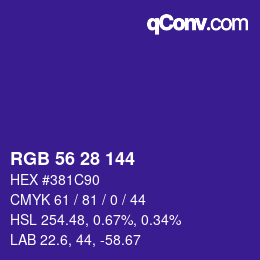 颜色代码: RGB 56 28 144 | qconv.com