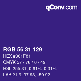 Color code: RGB 56 31 129 | qconv.com